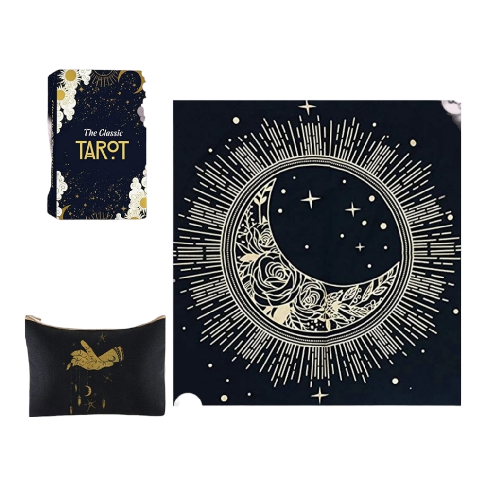 Sun,Moon,and Stars Tarot ClothW/ Hunnee Tarot Deck and Zippered Canvas Case